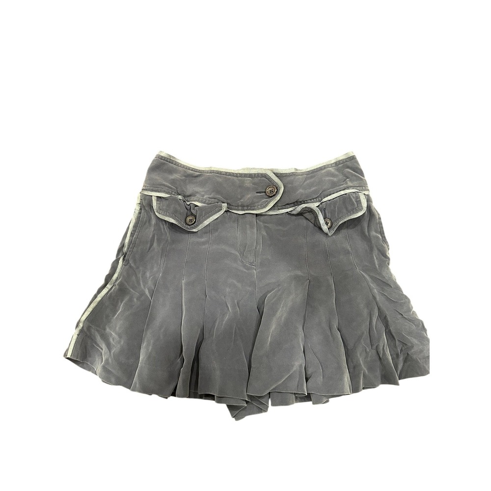 Boston Proper 100% Silk Pleated Shorts Slate Blue Gray Silver Trim Size 8
